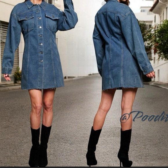 LOVE & HARMONY denim raw edge western vibes mini dress S M L - Picture 2 of 7